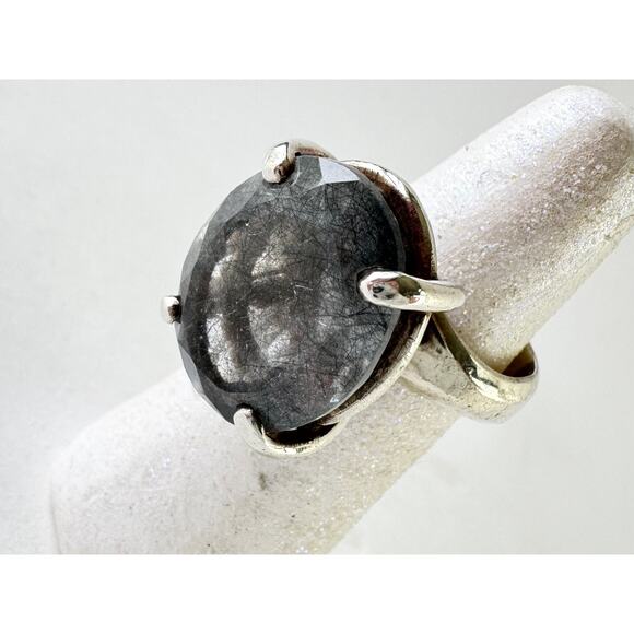 Unusual Aquamarine Dark Blue Sterling 925 Silver Statement Ring USA 7.5 - Picture 8 of 10